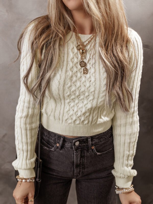 White Cable Knit Cropped Sweater