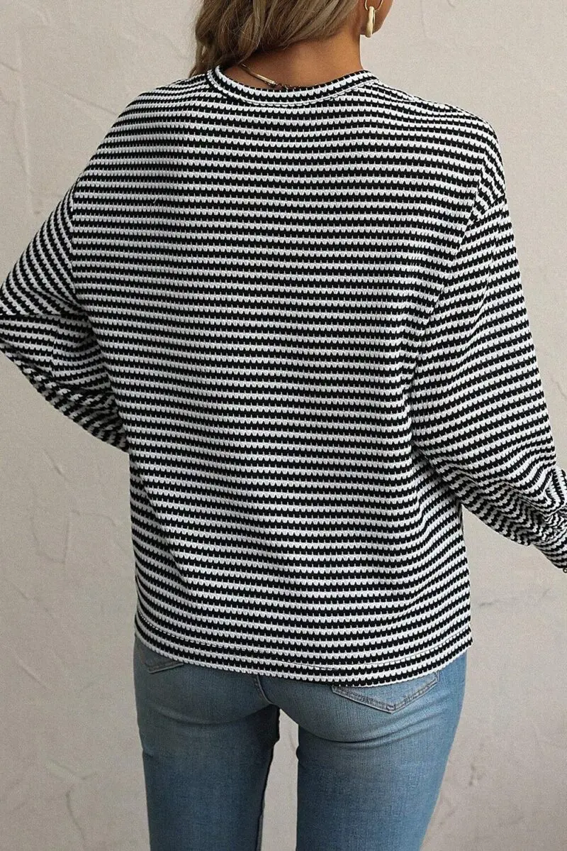 Black Stripe Drop Shoulder Top - Image 2