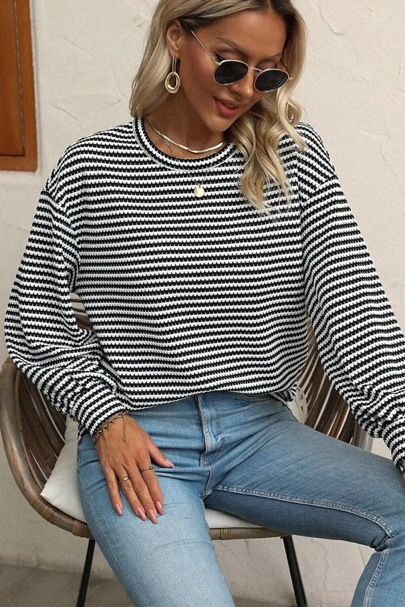 Black Stripe Drop Shoulder Top - Image 6