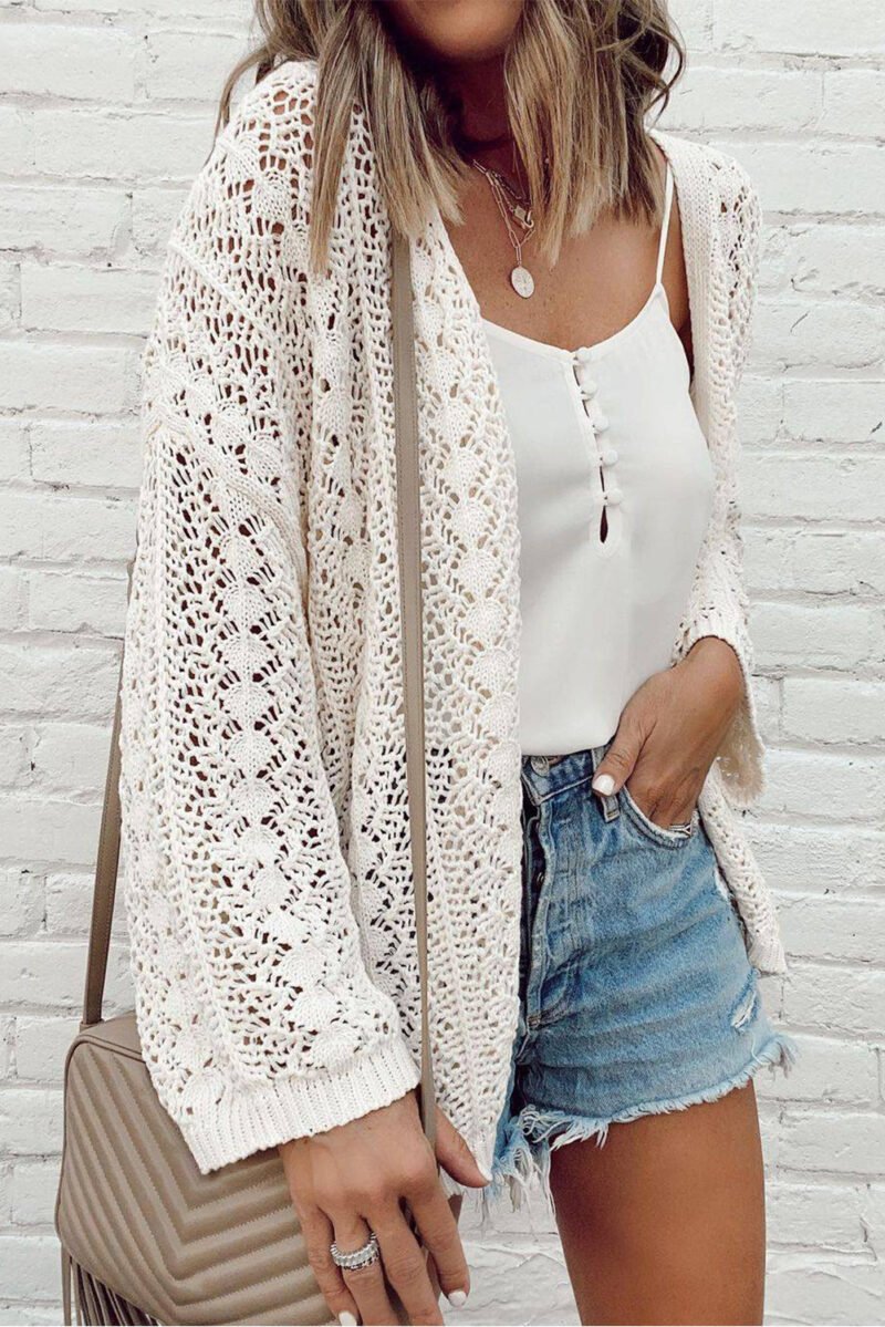 White Knit Drop Shoulder Cardigan - Image 2