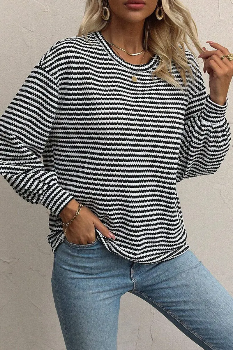 Black Stripe Drop Shoulder Top - Image 3