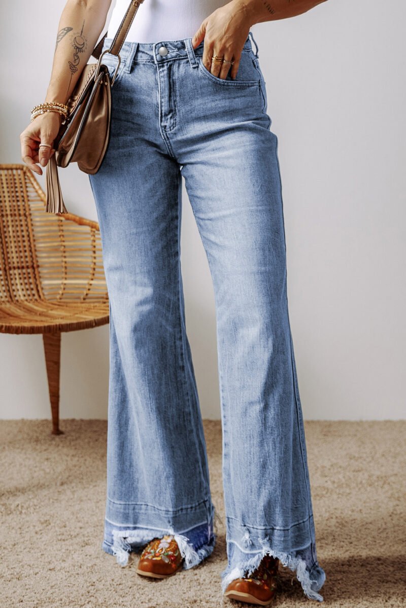 Raw Hem High Waist Flared Jeans