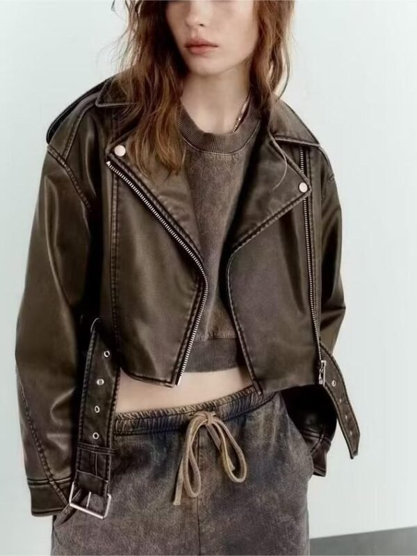 Cropped Vegan Leather Jacket