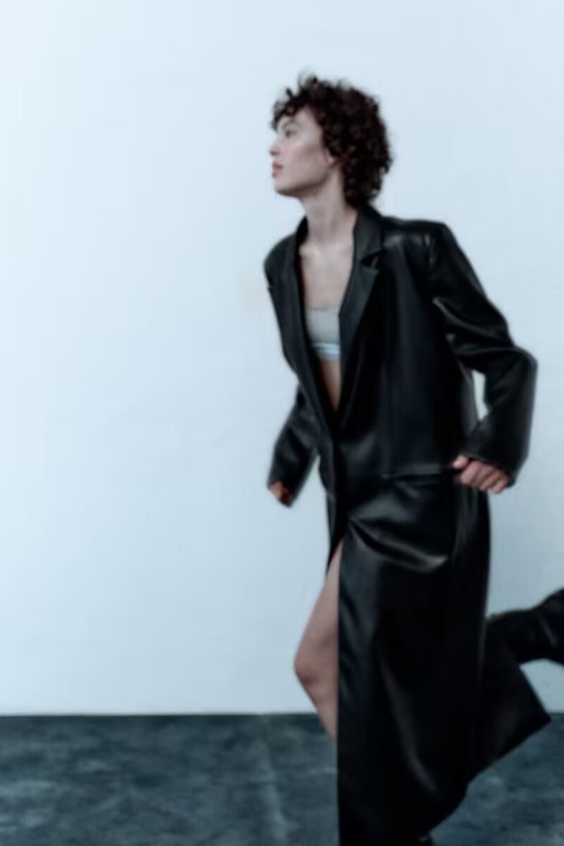 Mid Length Vegan Leather Trench Coat