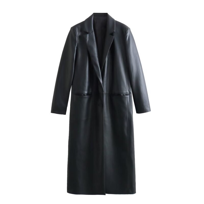 Mid Length Vegan Leather Trench Coat