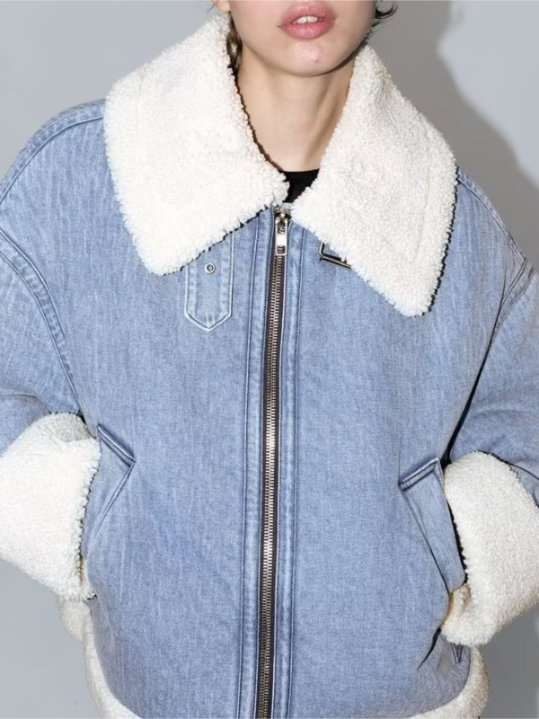 Light Wash Shearling Denim Jacket