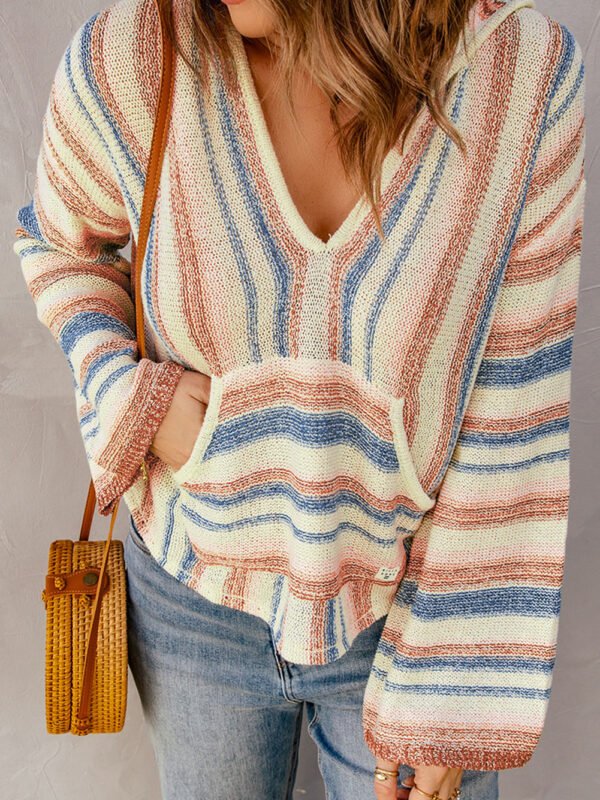 Striped Knit Hooded Beach Sweater