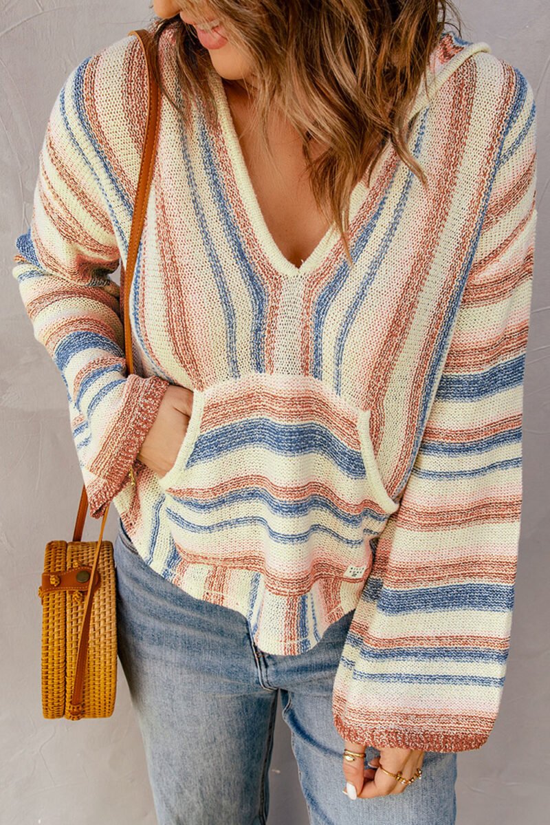 Striped Knit Hooded Beach Sweater