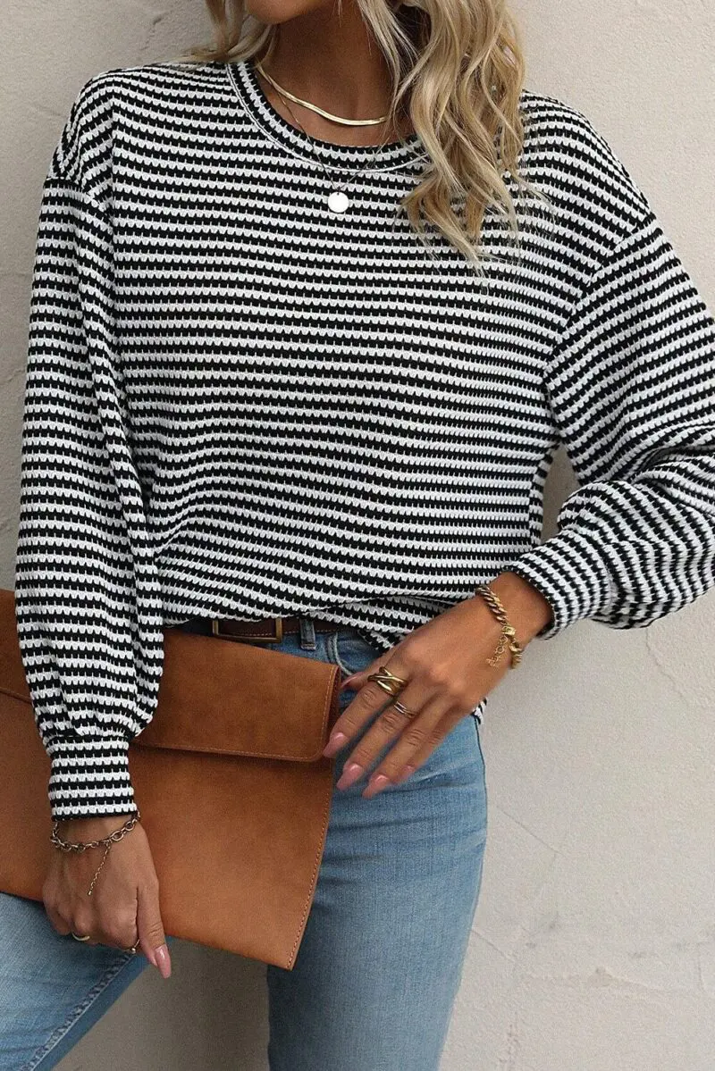 Black Stripe Drop Shoulder Top