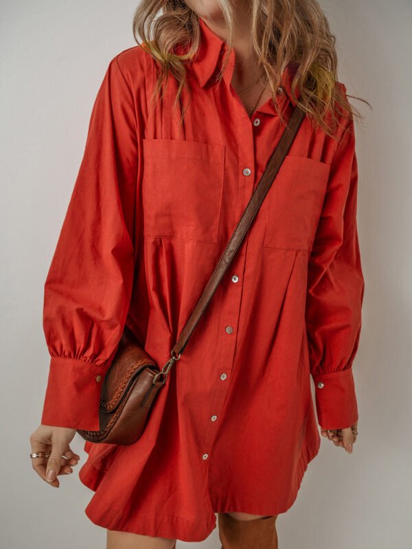 Tomato Red Bishop Shirt Dress