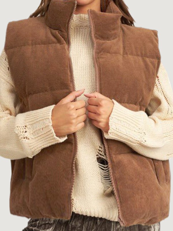 Coffee Corduroy Puffer Vest