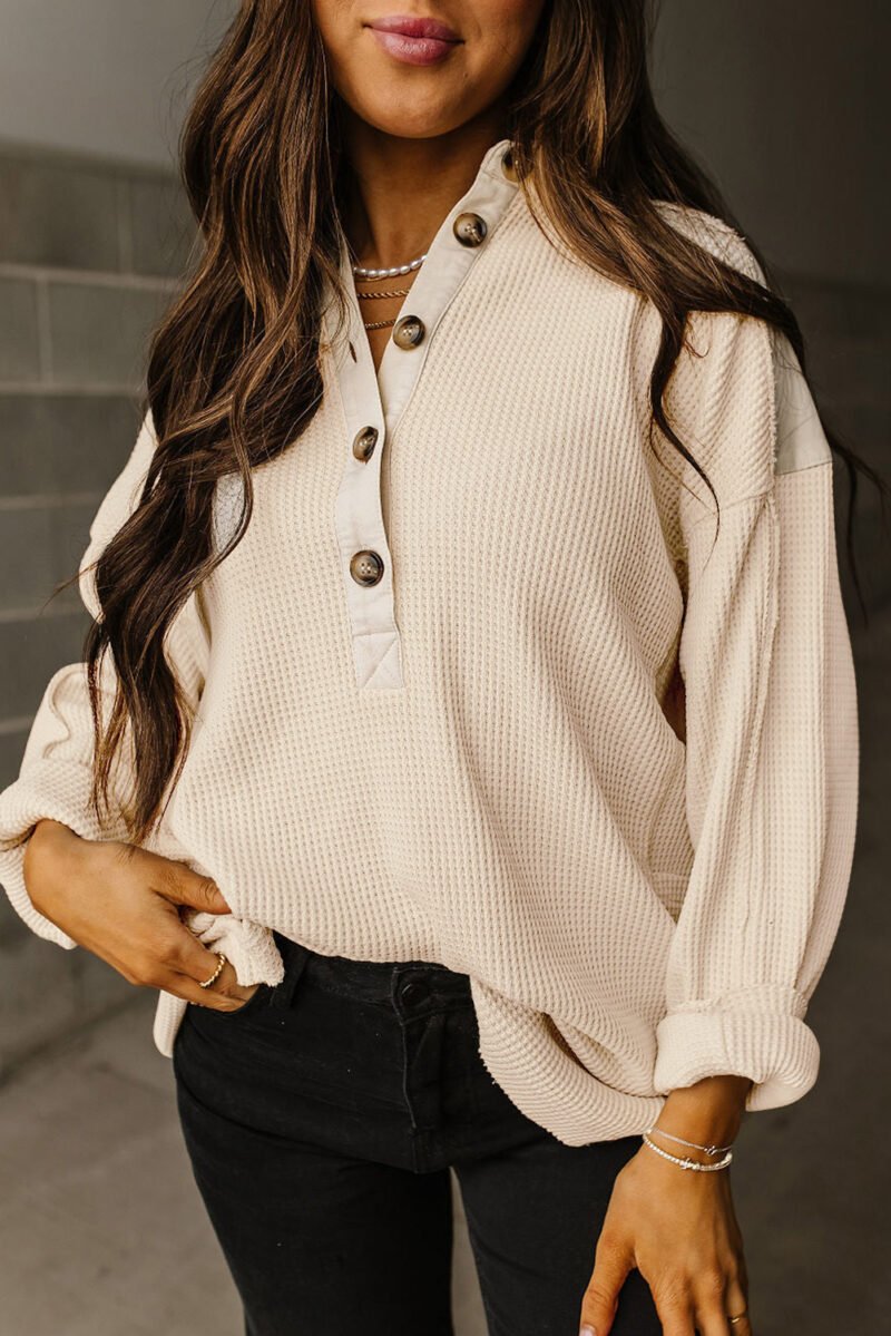 Waffle Knit Half Button Top