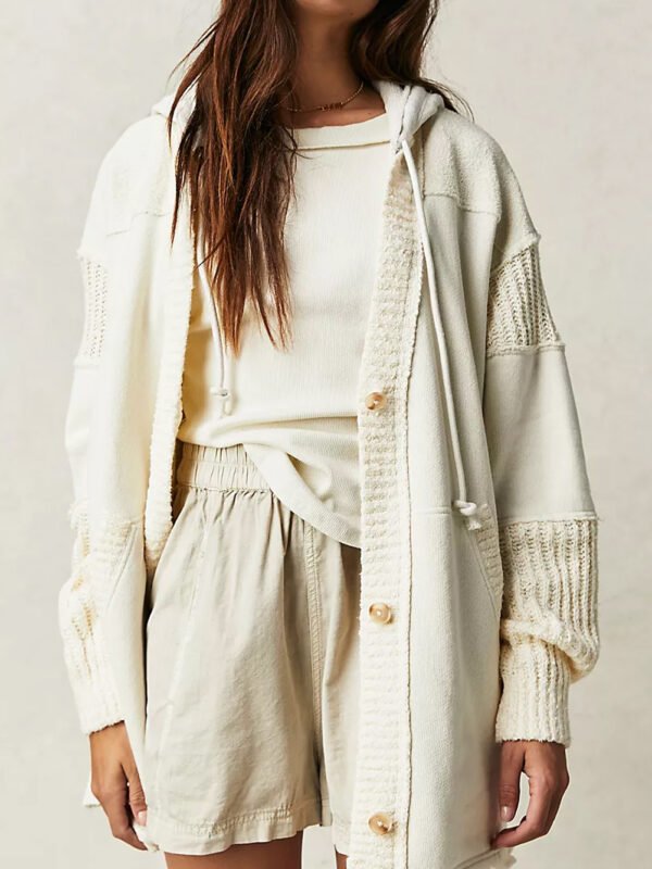 Knit Patchwork Hooded Coat