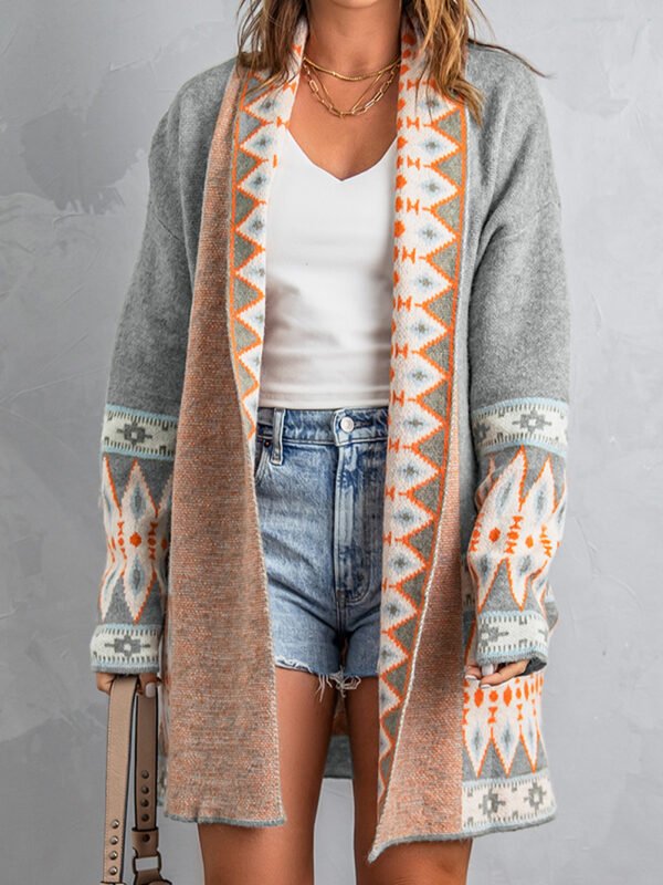 Aztec Open Front Knitted Cardigan