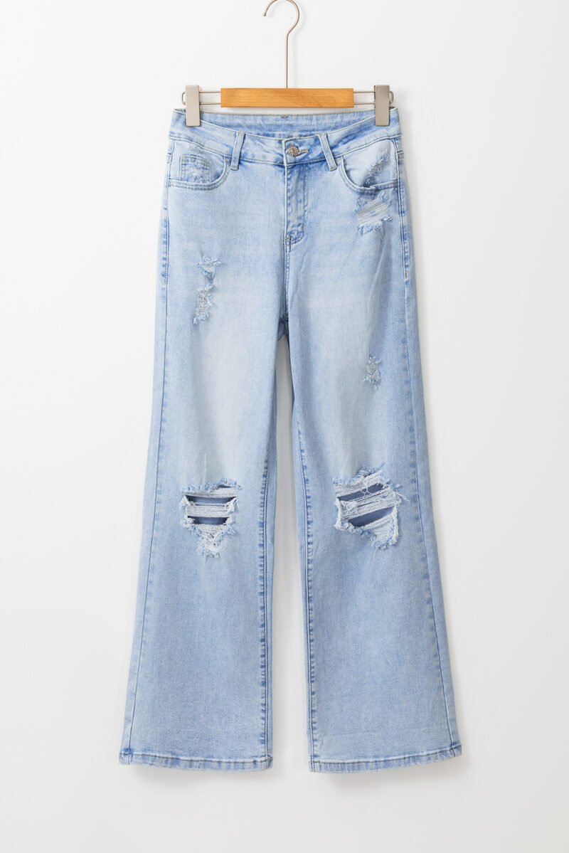 Beau Blue Light Wash Distressed Flare Jeans - Image 3