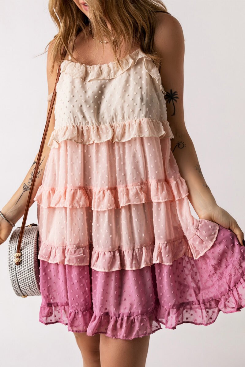 Pink Ombre Tiered Mini Dress