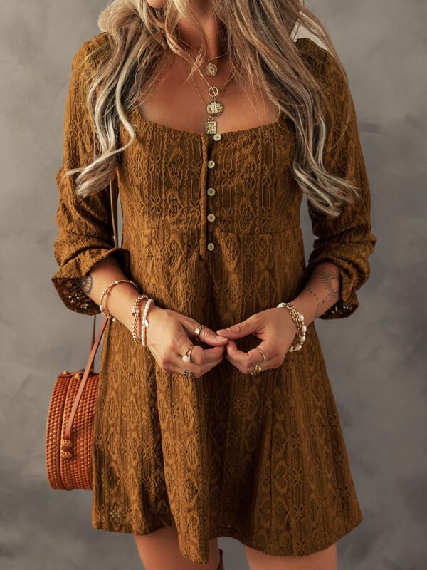 Chestnut Lace Square Neck Dress