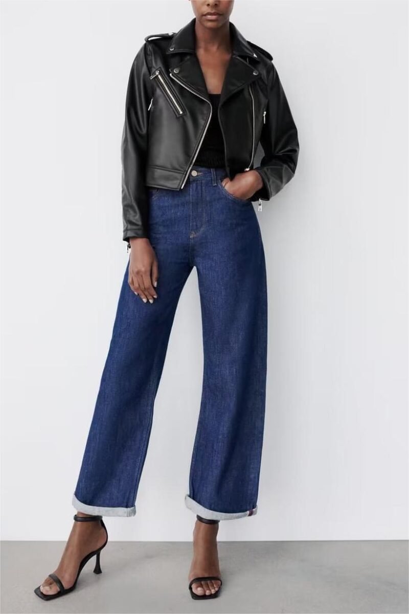 Cropped Vegan Leather Jacket