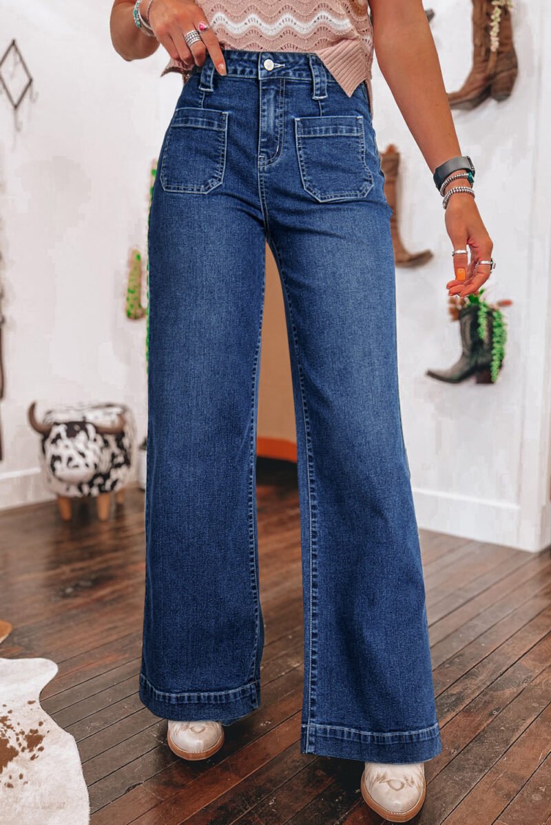 Dark Wash Wide Leg Pocketed Jeans