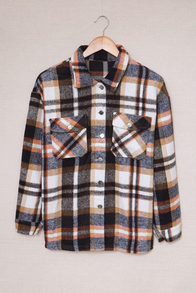 Plaid Print Pocketed Shacket - Image 10