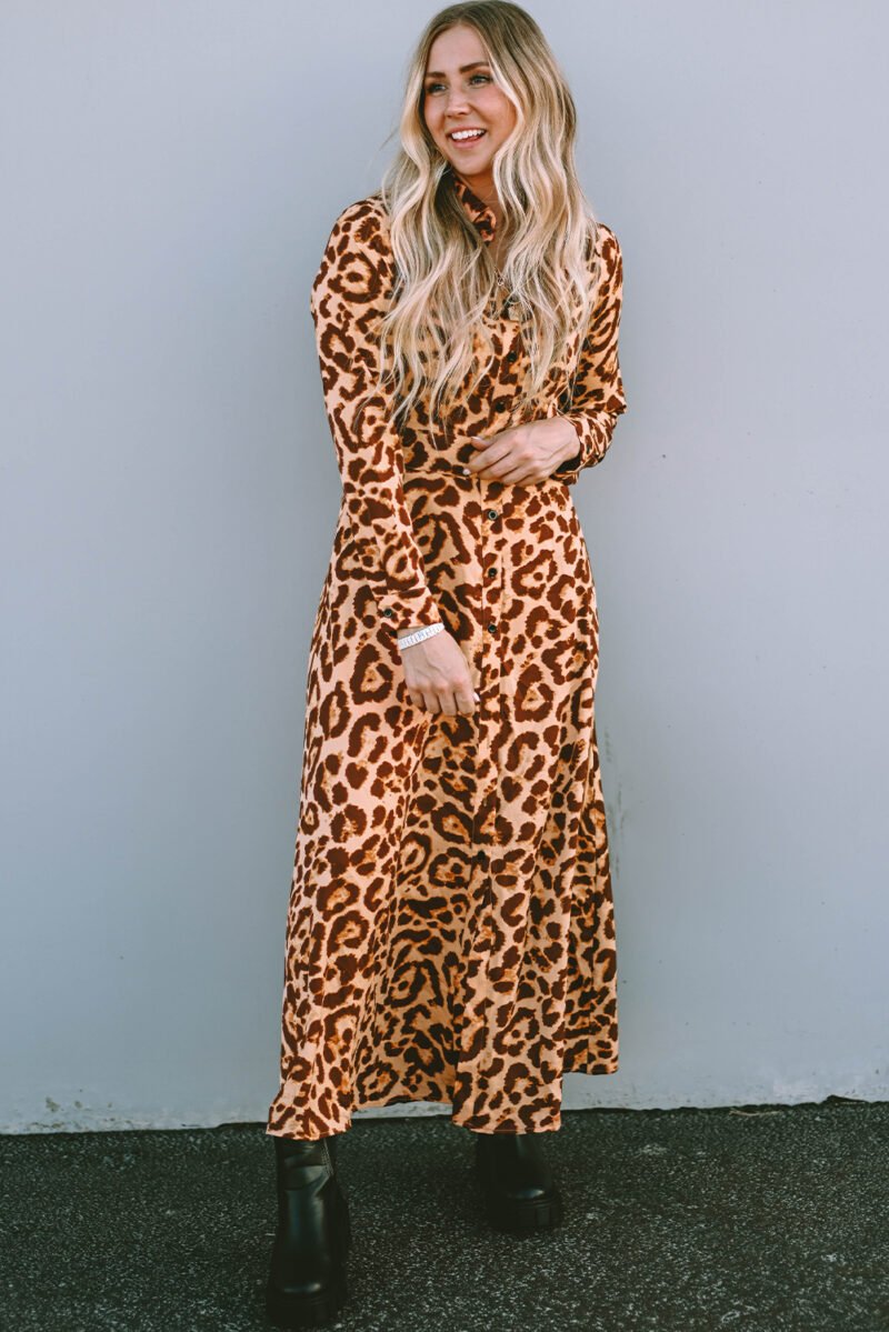 Leopard Long Sleeve Maxi Dress