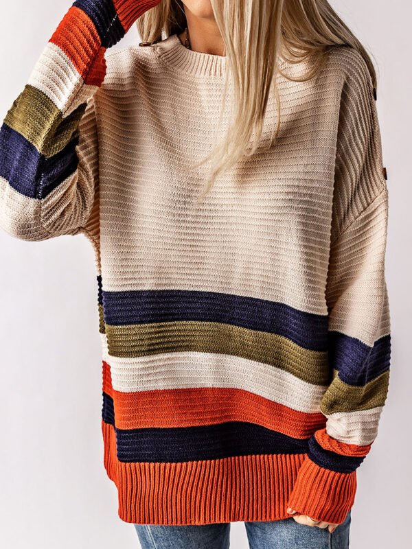 Buttoned Drop Shoulder Striped Sweater