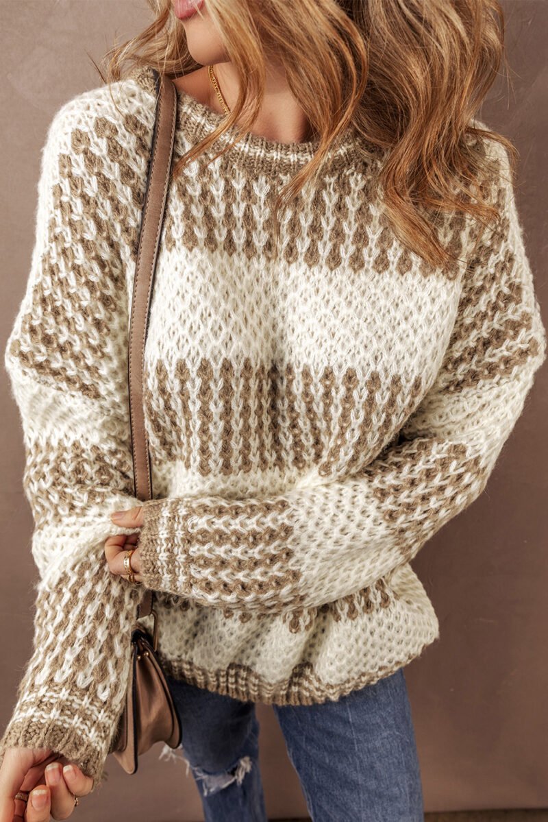 Brown Stripe Drop Shoulder Sweater