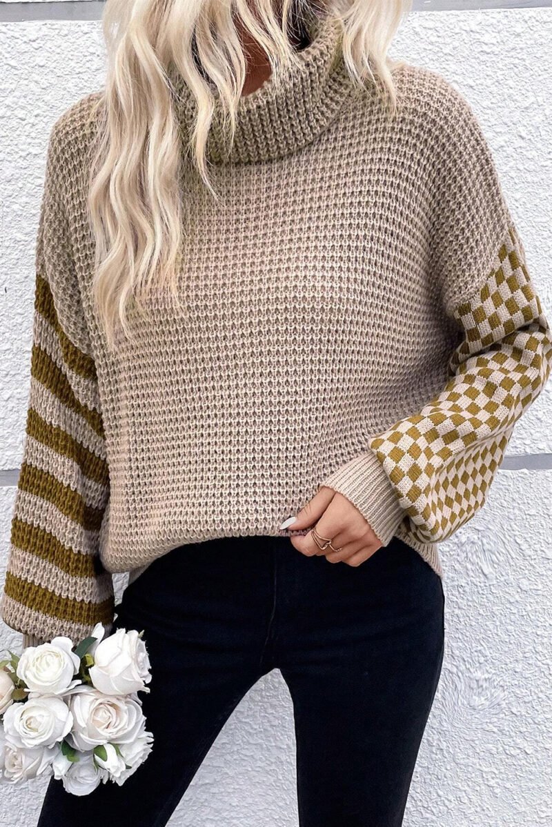 Striped Plaid Waffle Knit Sweater