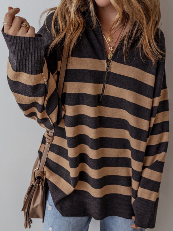 Stripped Quarter Zipper Sweater