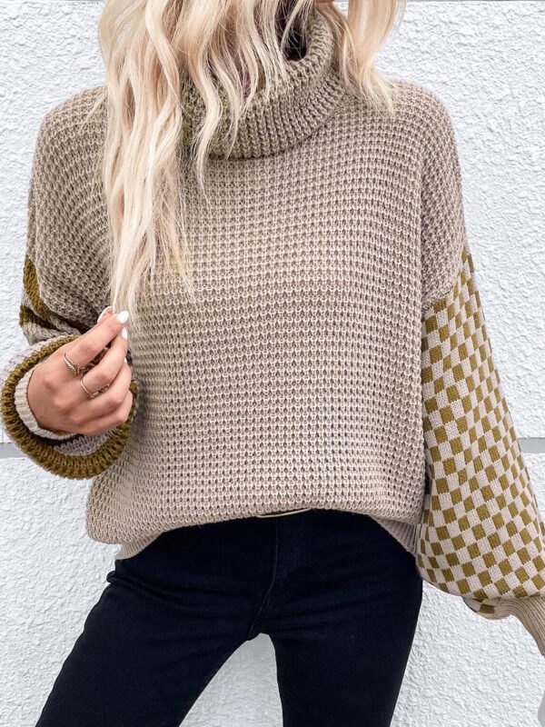 Striped Plaid Waffle Knit Sweater