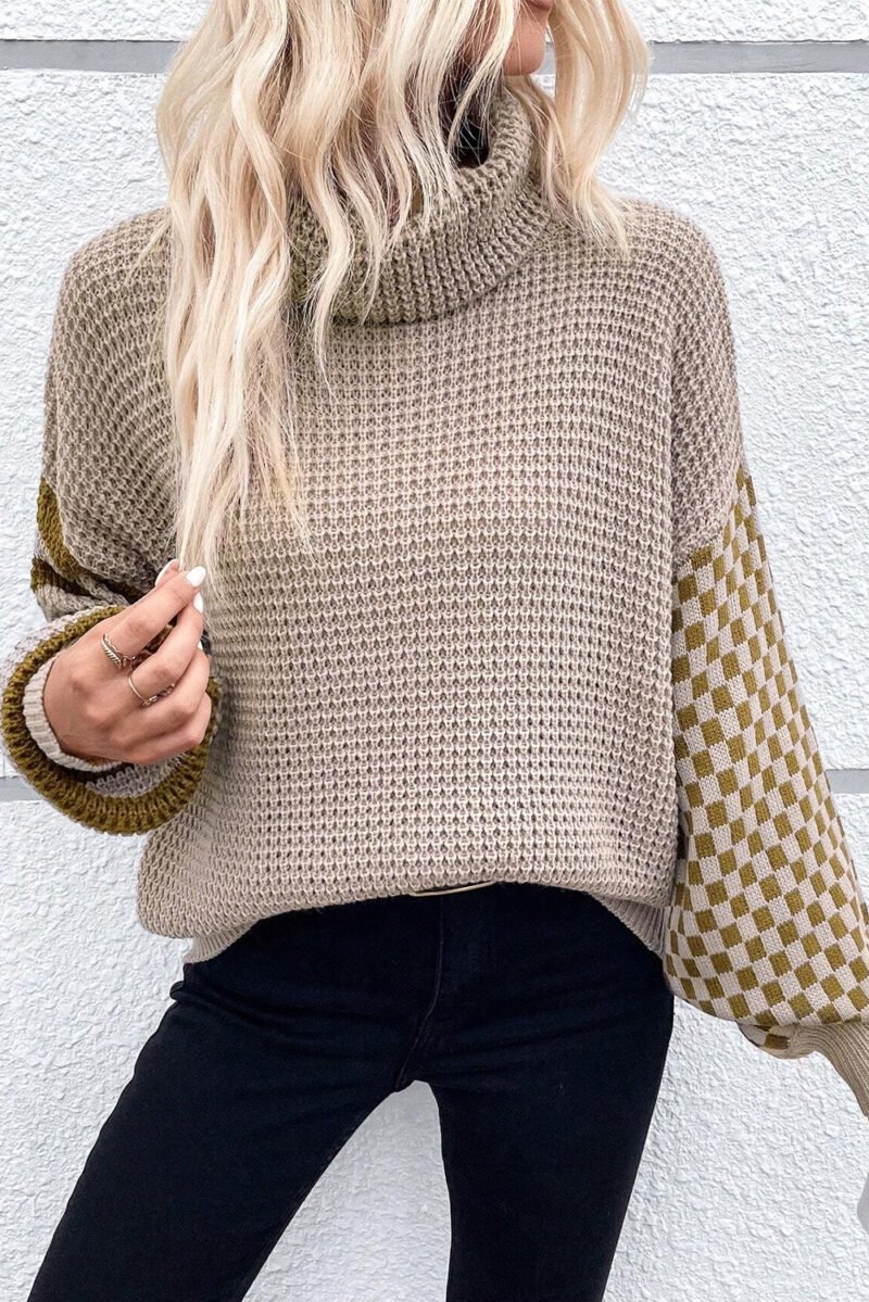 Striped Plaid Waffle Knit Sweater