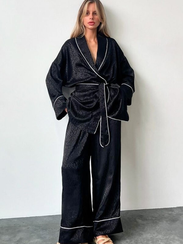 Black Satin Leopard Pajama Set