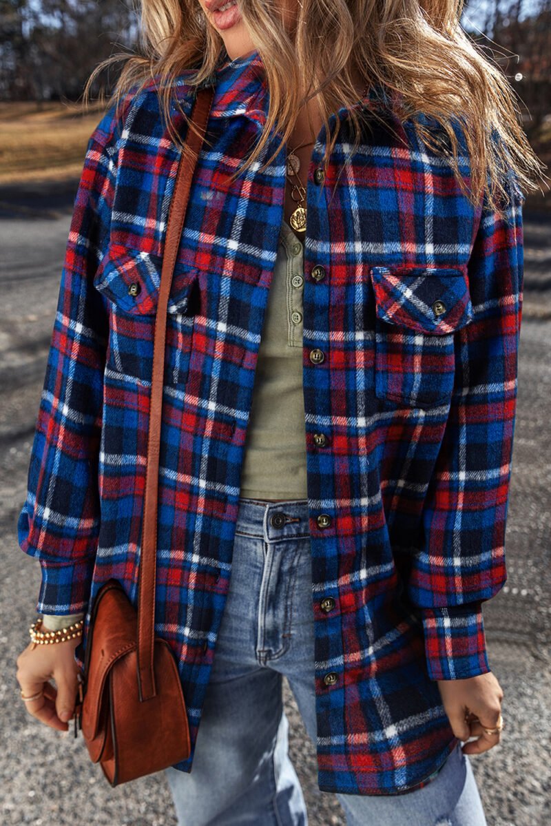 Blue Plaid Flap Pocket Shacket