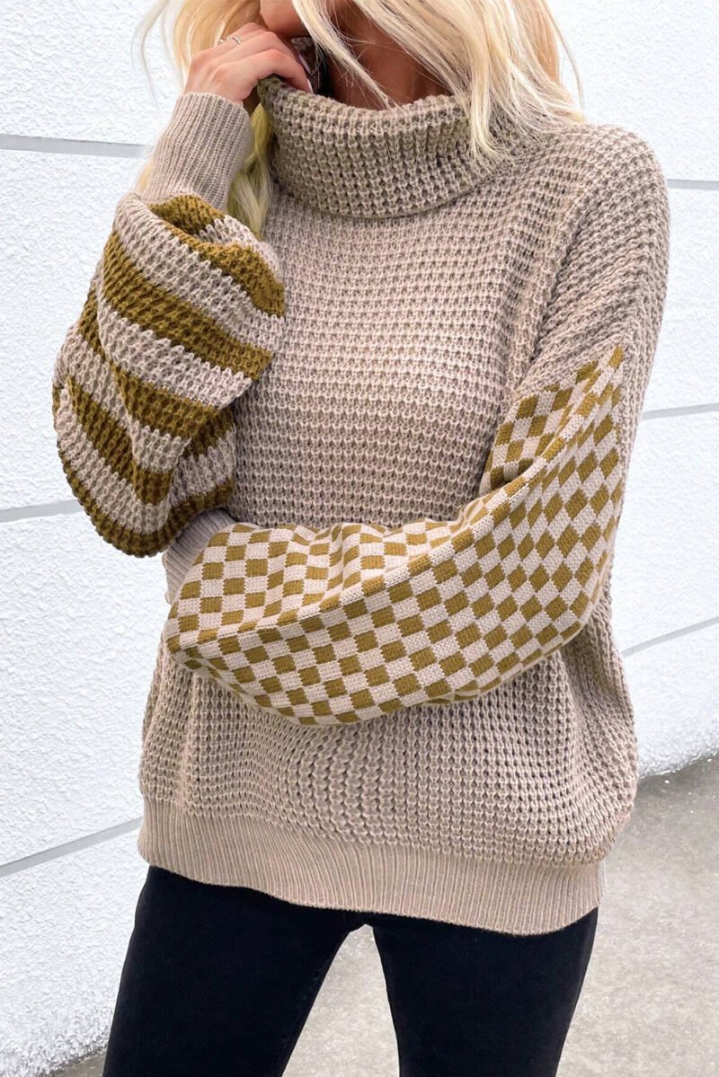 Striped Plaid Waffle Knit Sweater