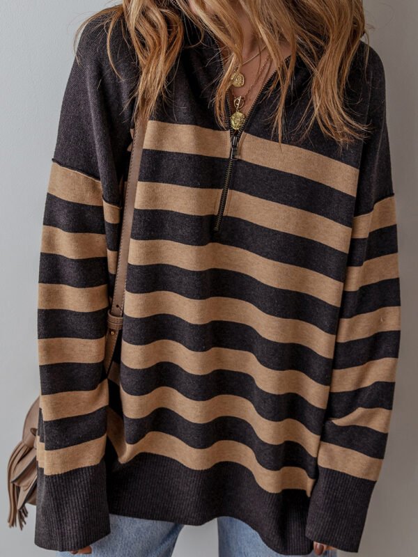 Stripped Quarter Zipper Sweater