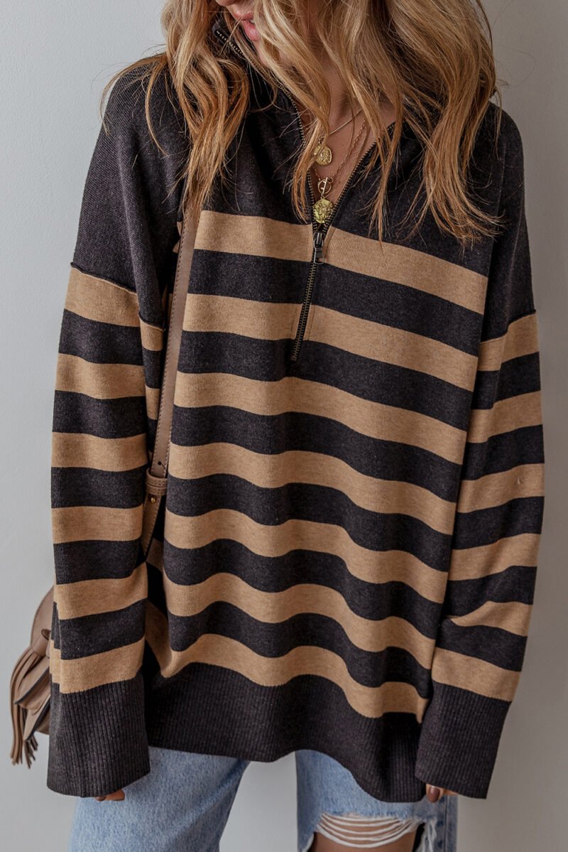 Stripped Quarter Zipper Sweater