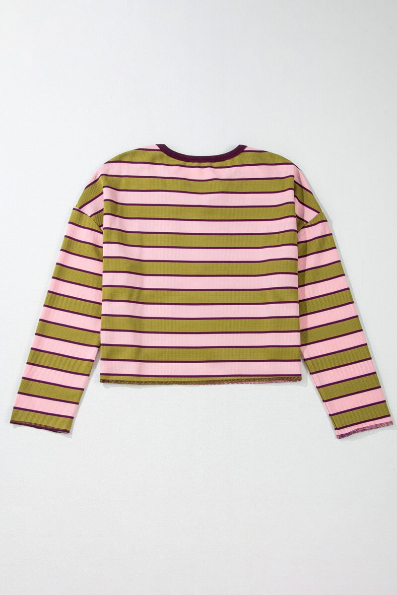 Spinach Green Clashing Stripes Waffle Top - Image 4