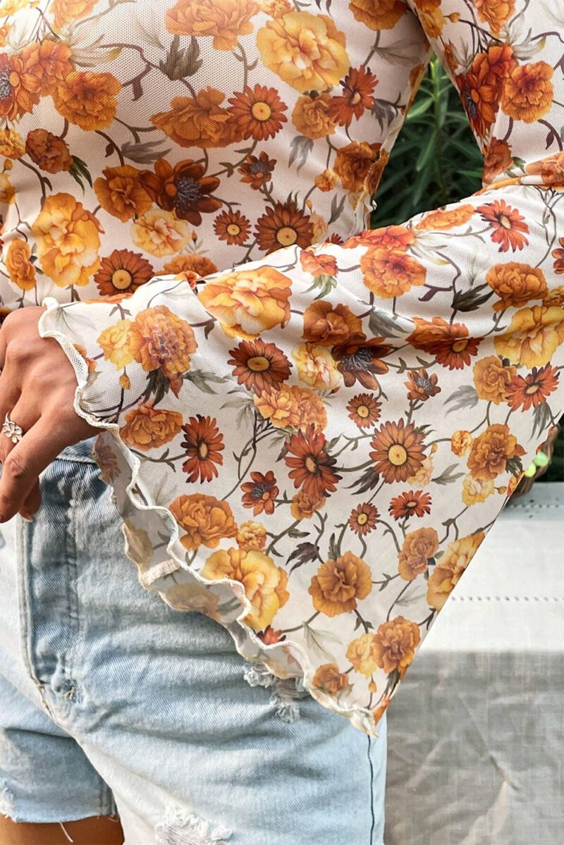 Floral Printed Bell Sleeve Blouse - Image 2