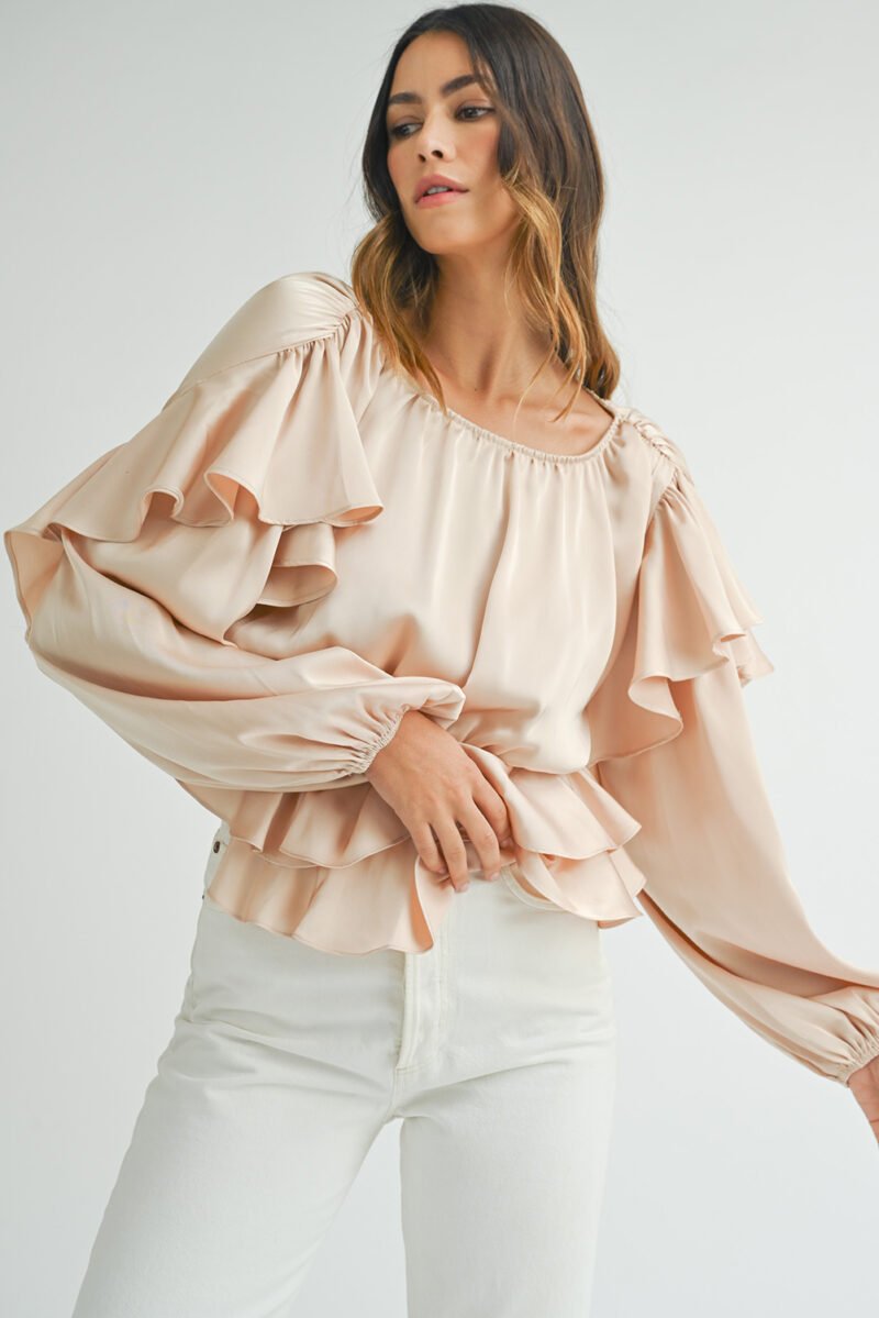 Keyhole Ruffled Peplum Blouse - Image 6