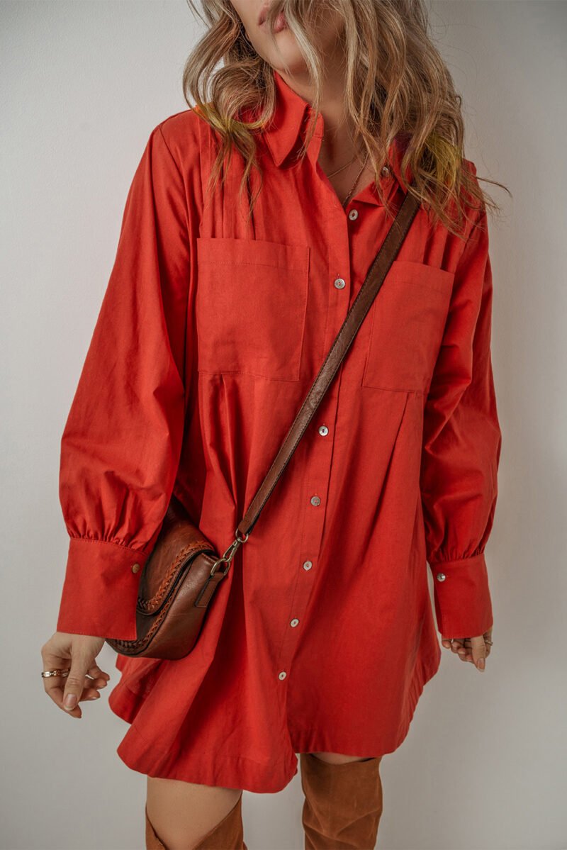 Tomato Red Bishop Shirt Dress