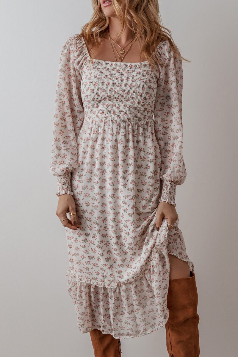 Ruffled Peasant Midi Dress