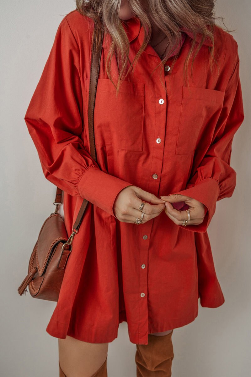 Tomato Red Bishop Shirt Dress - Image 13