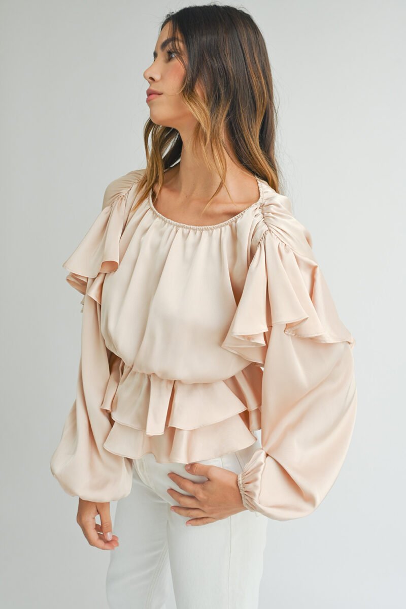 Keyhole Ruffled Peplum Blouse - Image 5