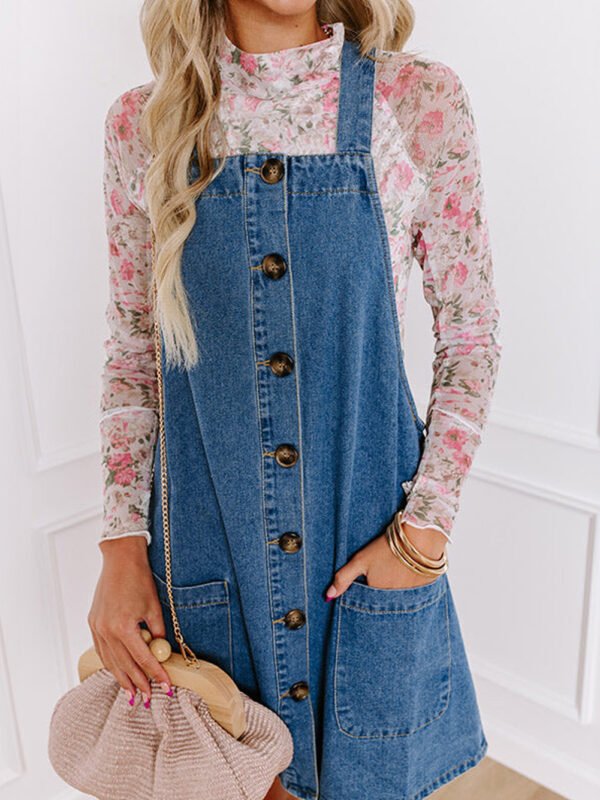 Front Pocket Denim Mini Dress