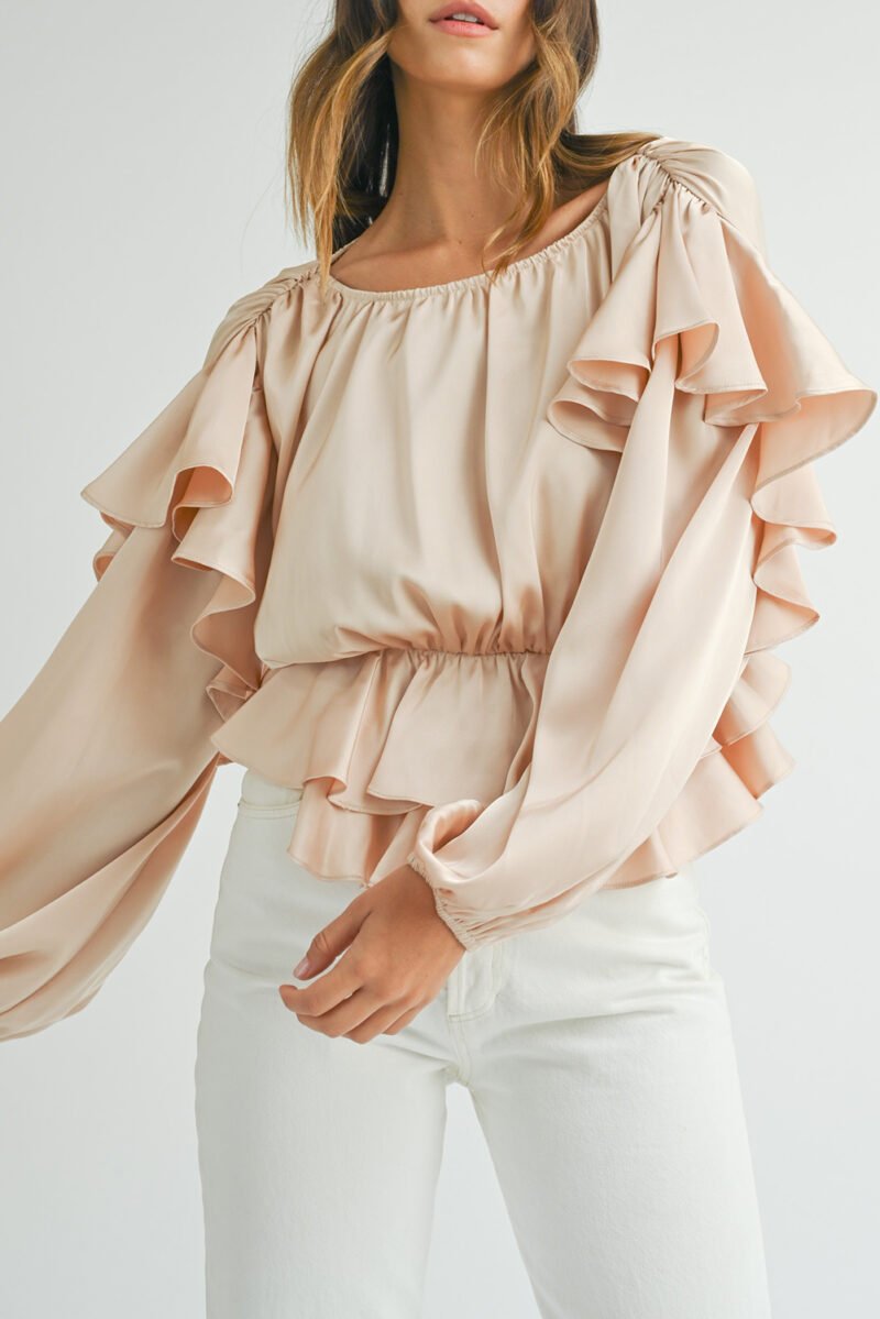 Keyhole Ruffled Peplum Blouse