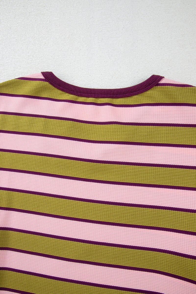 Spinach Green Clashing Stripes Waffle Top - Image 5