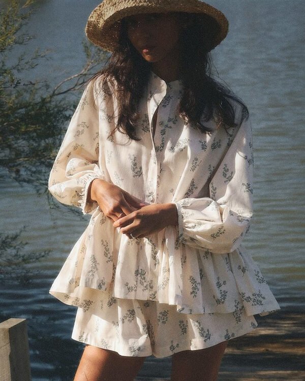 French Puff Sleeve Skirt Set