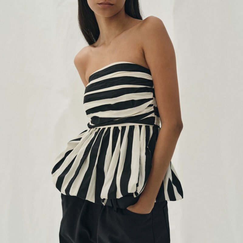 Striped Peplum Tube Top - Image 4