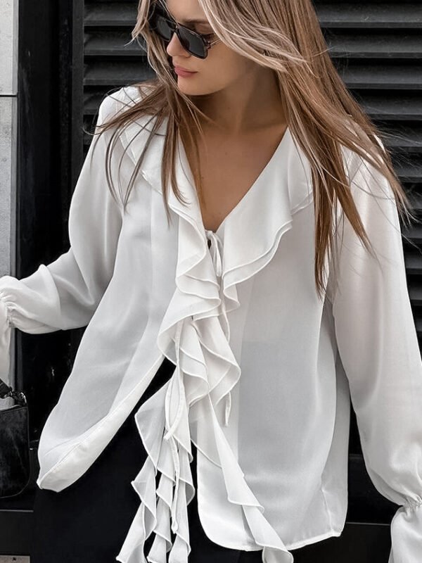 Chiffon Ruffled Bell Sleeve Blouse