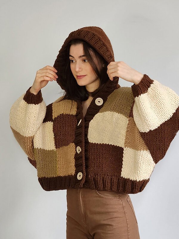 Brown Color Block Cardigan